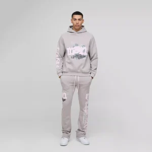Regular Fit Man Graphic Flared Stacked Hooded Tracksuit