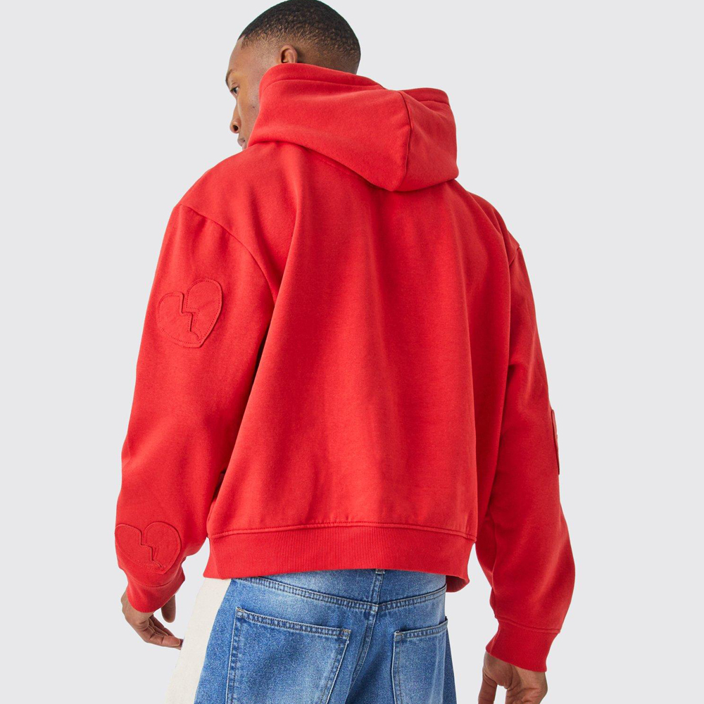 Oversized Boxy All Over Heart Applique Hoodie - Image 2