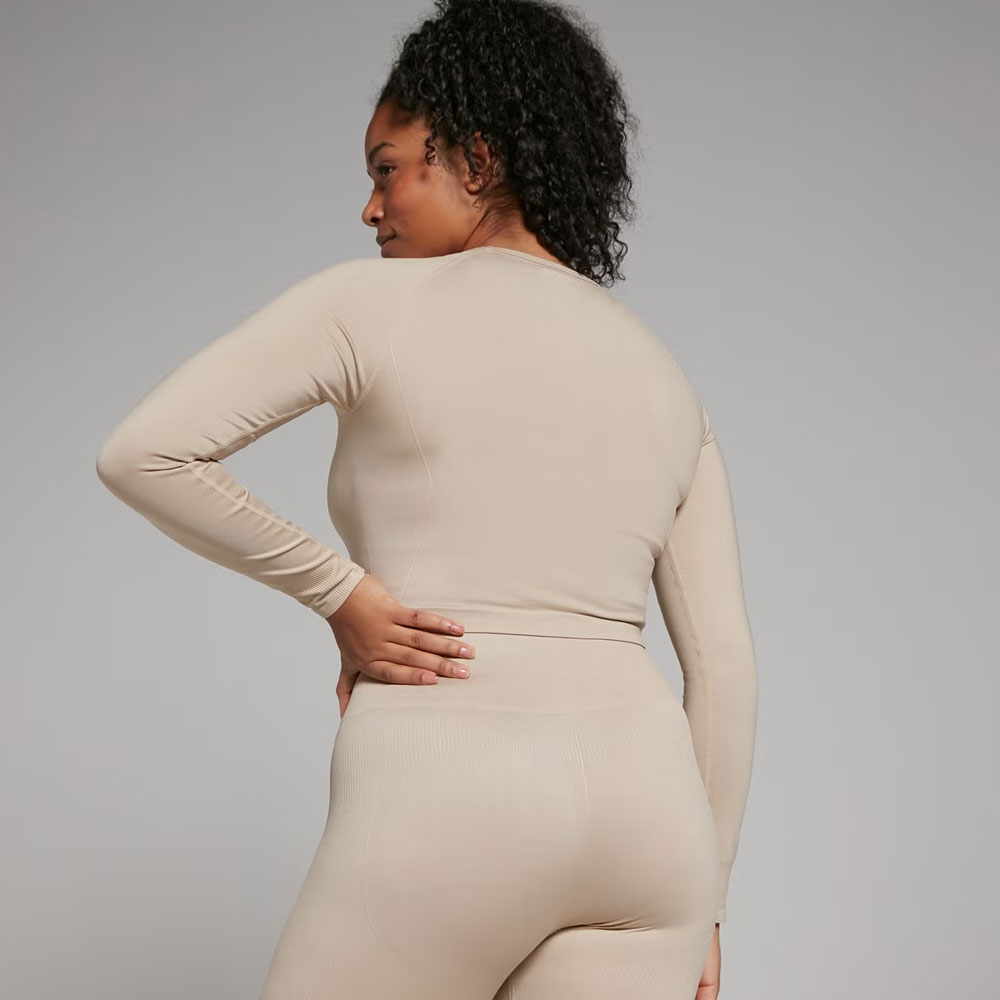 Seamless Long Sleeve Crop Top - Sandstone - Image 2