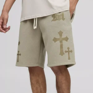 Relaxed Fit Gothic M Cross Print Short